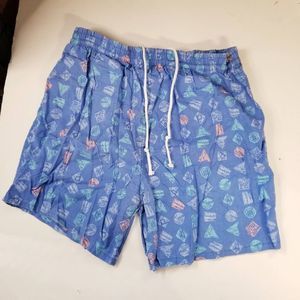 Vintage swim shorts permit large blue Cotton 90's print sku3134